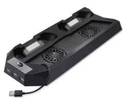 【中古】PS4ハード PS4 スリム型用 多機能縦置きスタンド コントローラー2台充電 USBハブ3ポート (ブラック)