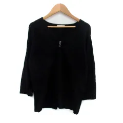 アー・ヴェ・ヴェスタンダード ミッシェルクラン a.v.v standard ニット カットソー Vネック 七分袖 ビーズ スパンコール 42 XL 黒 ブラック /HO18