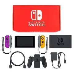 【中古】ニンテンドースイッチハード Nintendo Switch本体 カラーカスタマイズ /Joy-Con(L)ネオンパープル(R)ネオンオレンジ/Joy-Conストラップ：グレー
