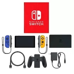 【中古】ニンテンドースイッチハード Nintendo Switch本体(有機ELモデル)カラーカスタマイズ/Joy-Con(L)ブルー(R)ネオンオレンジ/Joy-Conストラップ：ブラック