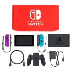 【中古】ニンテンドースイッチハード Nintendo Switch本体 カラーカスタマイズ [2019年8月モデル]/Joy-Con(L)ネオンパープル/(R)ネオンブルー/Joy-Conストラップ：ブラック
