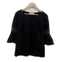 エムプルミエ ブラック M-Premier BLACK カットソー ラウンドネック 七分袖 フレアスリーブ 切替 36 S 黒 ブラック /HO32