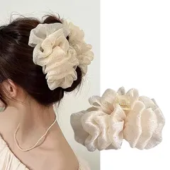 【新品】 ヘアクリップ 大きめ 毛量多い バンスクリップ ベロアタイプ ラインストーン 髪留め クリップ hair clip おしゃれ 大人 日常 通勤 通学 ヘアアクセサリー 交換付 (ベージュ) 0