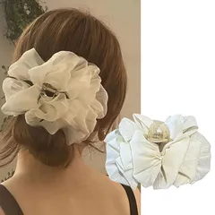 【新品】 ヘアクリップ 大きめ バンスクリップ 毛量多い ベロアタイプ ラインストーン 髪留め クリップ hair clip おしゃれ 大人 日常 通勤 通学 ヘアアクセサリー 交換付 (ホワイト) 0