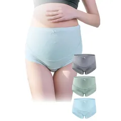 [Lino Ulu] 3枚セットｘママの声から生まれたマタニティショーツ【冷えやクーラー対策にｘクロッチ部分綿100％ｘサイズ変化に対応ｘお腹すっぽり包み込む】 マタニティショーツ 下着 妊婦下着 マタニティ ショーツ (M, ブルーベース) 0