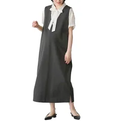 [ANGELIEBE エンジェリーベ] マタニティ ワンピース 授乳しやすい ポンチ ロング ジャンパードレス 産前産後 S～M 杢チャコール 0