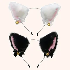 ハロウィン 猫耳カチューシャ パーティー 誕生日 2個入カチューシャ 春 夏 秋 猫耳 冬 レディーコスプレヘアアクセ ネコ HAPVITAL ネコ耳 メイド (ブラック＋ホワイト)