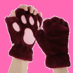 きつね 動物 犬 肉球 オオカミ ネコ ふわふわ コスプレ 半指グローブ 首ひも付き かわいい 防寒 コスチューム 秋冬 ハロウィン仮装 くま 小道具 猫 文化祭 学園祭 レディース 撮影 コスプレ手袋 イベント [ITODA] 変身グッズ