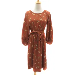 ロペピクニック ROPE Picnic ワンピース ミモレ丈 長袖 ウエストリボン 花柄 38 M マルチカラー ブラウン /YK11