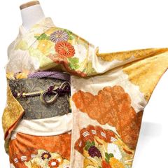 正絹 振袖 古典柄 絞り風 黒地 扇 菊 花柄 成人式 豪華 晴れ着 - メルカリ