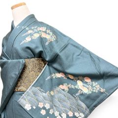 緑色 花柄 訪問着 帯付き - メルカリ