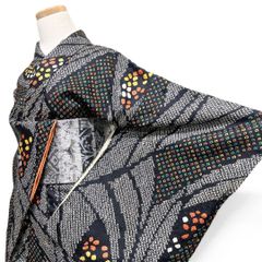 美品 振袖 白黒 蒔糊 風車 手鞠 金駒刺繍 トールサイズ 身丈166.5cm 