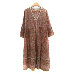 フリークスストア FREAKS STORE シャツワンピース ロング丈 七分袖 Vネック 花柄 F マルチカラー ベージュ /YK42