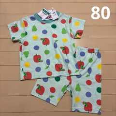 はらぺこあおむし パジャマ 半袖 腹巻付き 総柄 グリーン 水玉 80サイズ