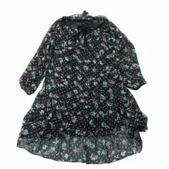 ANA SUI アナスイ フラワープリント シアー ワンピース ドレス 長袖 54-01-4701 2/M ブラック レディース 【中古】