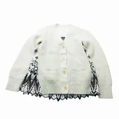 sacai サカイ ドッキング カーディガン ニット ジャケット 長袖 ウール 切替 刺繍 19-04746 サイズ1 S ホワイト レディース 【中古】のサムネイル