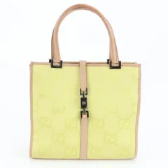 美品 グッチ ジャッキー ジャンボ GG キャンバス 002 1065 レザー ハンドバッグ トート イエロー レディース MEM DL9-8【中古】