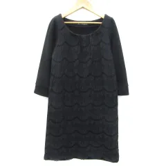 グリーンレーベルリラクシング ユナイテッドアローズ green label relaxing ワンピース ひざ丈 七分袖 レース ブラック 黒 /YM21