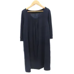 グリーンレーベルリラクシング ユナイテッドアローズ green label relaxing ワンピース ひざ丈 七分袖 ネイビー 紺 /YM17