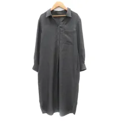 グリーンレーベルリラクシング ユナイテッドアローズ green label relaxing シャツワンピース ロング丈 長袖 スキッパーカラー ハーフボタン グレー /YK1