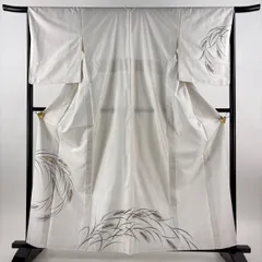 【美品】 付下げ 身丈161cm 裄丈66cm M 単衣 紬地 麦 金彩 白 正絹 秀品 【中古】
