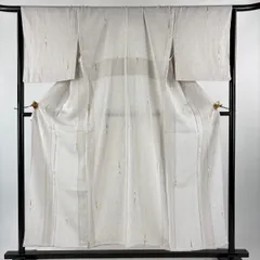 【美品】 小紋 身丈152.5cm 裄丈66cm M 単衣 幾何学 灰白 正絹 秀品 【中古】