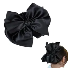 バレッタ 大きめ リボン クリップ サテン シフォン ヘアアクセサリー 大人 ヘアクリップ 髪留め おしゃれ 結婚式 バンスクリップ ヘアクリップ 大きめ おしゃれ しっかりとまる バレッタ かわいい 可愛い 韓国 (ブラック, サテ [ブラック] [サテン]