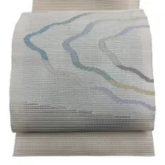 【美品】 名古屋帯 秀品 夏帯 絽 幾何学 銀糸 クリーム 正絹 【中古】