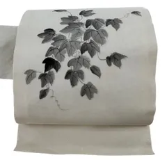 名古屋帯 優品 落款 夏紬地 蔦 クリーム 正絹 【中古】