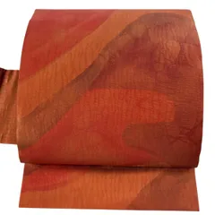 【美品】 名古屋帯 優品 幾何学 箔 オレンジ 正絹 【中古】