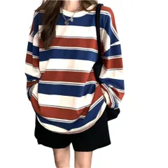 [DeerLuxe] 冷え防止ゆったりTシャツ 女性向け大きめの秋物ゆったりtシャツ 秋冬リブ袖ロンティー レディース重ね着ロンティー クルーネックとっぷす 秋向き白いレディース長袖インナー リブ袖長袖かっとそー バイカラーとっ [A.レッド] [1] [L]