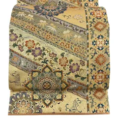 【美品】 袋帯 逸品 王朝献上宝飾華文 雪輪 金糸 箔 金色 六通 正絹 【中古】