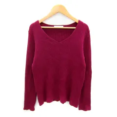 ディスコート Discoat リブニット カットソー 長袖 Vネック 無地 M 紫 パープル /SY33