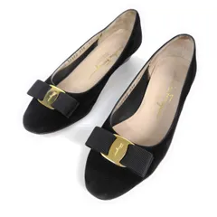 Salvatore Ferragamo フェラガモ パンプス スエード 5.5C リボン ヴァラ 黒