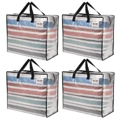 特価商品　VENO 布団収納袋 84L大容量 収納バッグ 耐水 折りたたみ 引越し用ダンボールに代わる 自立式 お昼寝布団バッグ 上部ファスナー付き コンパクト ラベルポケット付き 引っ越し 布団収納 衣類収納 キャンプ (84L クリア 4枚セット)