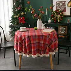 テーブルクロス チェック柄  円形 模様替え 汚れ防止 カントリー 北欧  マルチクロス ソファカバー ホームパーティー レッド
