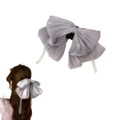 ヘアクリップ バレッタ リボン 髪留め 可愛い 髪飾り 女性 おしゃれ 誕生日 発表会 結婚式 卒業式 入学式 ヘアアクセサリー ヘアアクセ ヘッドドレス パール シフォン オーガンジー パール パーティー (グレー, シフォン) [グレー] [シフォン]