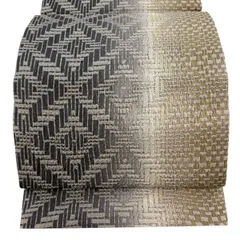 【美品】 袋帯 秀品 菱格子 幾何学 金通し 黒灰 全通 正絹 【中古】