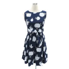 ロペピクニック ROPE Picnic ノースリーブワンピース ミニ丈 ウエストリボン 花柄 38 M マルチカラー 紺 ネイビー /YK19