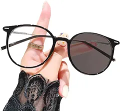 [グロフィン] GLOFIN 調光サングラス レディース ボストン UVカット ブルーライトカット 大きめ 軽量 サングラス 調光レンズ 伊達メガネ ブラックシルバー [ブラックシルバー]