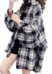 [TaKiHuReO] レディース シャツ ブラウス チェック柄 長袖 トップス 可愛い お洒落 定番 カジュアル シンプル 開襟 アウター 軽量 暖かい 細見え 痩せ見せ 洋服 使い勝手 大人女子 活躍 実用性 細身 快適 格好いい カ [ブラック] [L]