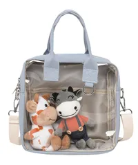 軽量 ビニール ぬいポーチ ぬい活 ぬいぐるみ クリア くすみカラー 透明窓 小さめ 斜めがけ レディース 【推し活バッグ】 3WAY ショルダー 推し活グッズ 痛バ いたばっく [Ametilo]