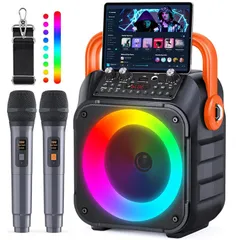 SDカード ポータブルスピーカー マシン USB カラオケ PAセット AUX 小型 Android カラオケマイク 5.0 対応 Bluetooth ワイヤレスマイク２本 ホームパーティー/会議/防災/スピーチ/学校行事/セミナーなどに適用 家庭用 日本語説