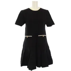 ザラ ZARA ワンピース ニット 半袖 ひざ丈 プリーツ S 黒 白 /TK