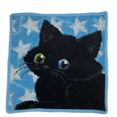 FEILER(フェイラー) 小物美品  - ブルー×黒×マルチ ハンドタオル/ネコ