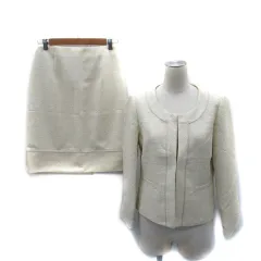 ロートレアモン LAUTREAMONT フォーマルスーツ セットアップ 上下 ノーカラージャケット ミドル丈 ツイード フレアスカート ミモレ丈 40 L アイボリー /SM42