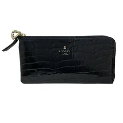 LANVIN en Bleu(ランバンオンブルー) 札入れ美品  - ダークネイビー 型押し加工/L字ファスナー レザー