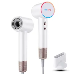 NISSYO【日本正規品・最新型ドライヤー】速乾 大風量 2億マイナスイオン 低温 大風速 温冷リズム 冷風 静音 軽量 ヘアードライヤー 高速ドライヤー ヘアケア 美髪 8モード 静電気 1200W ノズル付き コンパクト プレゼント ホワイト/