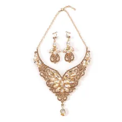 [ＫＫ　Ｓｏｌｉｓ] ネックレスイヤリングピアスセットディスクキャッチ社交ダンスブライダル演奏会発表会コーラスベリーダンス大ぶりバタフライモチーフクリスタル (イヤリングタイプ シャンパンゴールド) [イヤリングタイプ シャンパンゴールド]