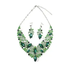 [ＫＫ　Ｓｏｌｉｓ] ビジュー ネックレス イヤリングまたはピアス セット マルキースカット ドレスアップ・結婚式・演奏会・撮影会・舞台に映えるラグジュアリーアクセサリー 【セレスティアルシリーズ】 (エメラルドグ [エメラルドグリーン] [イヤリングセット]
